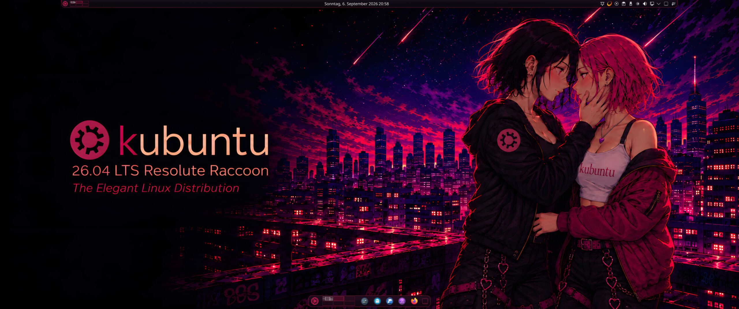 Kubuntu Desktop im dunklen Neon-Look ohne offene Programme
